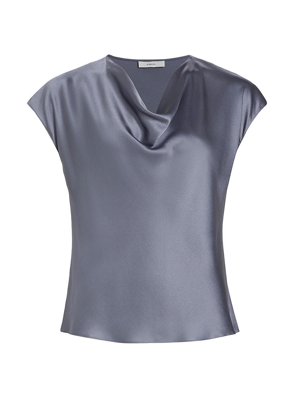 Womens Cap-Sleeve Silk Satin Blouse Product Image