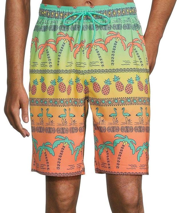 Caribbean Ombre Palms Placed 9#double; Inseam Swim Trunks Product Image