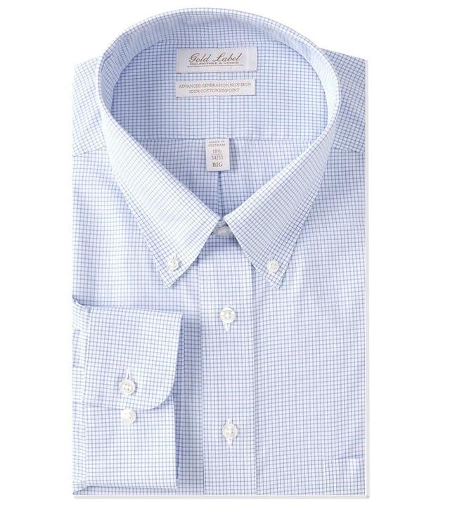 Gold Label Roundtree & Yorke Big & Tall Non-Iron Button Down Grid Checked Dress Shirt Product Image