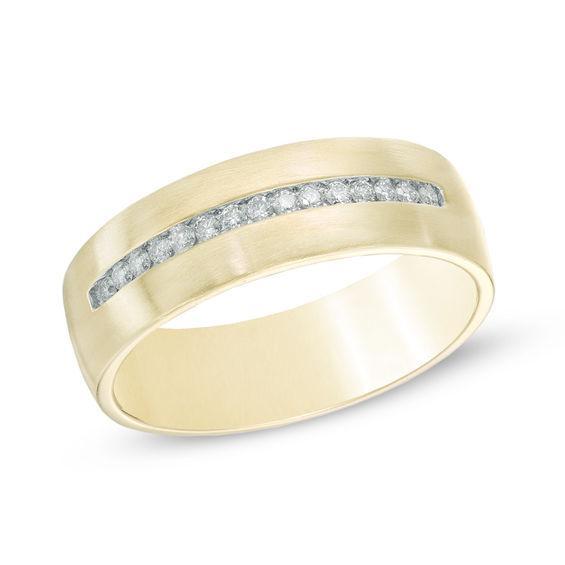 Men's 1/5 CT. T.w. Diamond Satin Finish Wedding Band in 10K Gold Product Image