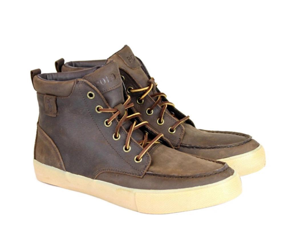 Mens Tedd Leather High Top Sneaker With Logo In Dark Brown Product Image