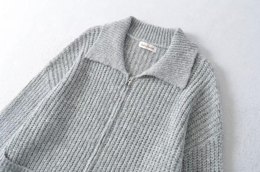 Plain Collared Zip Cardigan Product Image