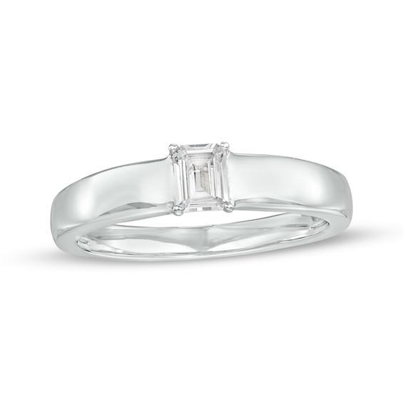 Men's 1/2 CT. Certified Emerald-Cut Lab-Created Diamond Solitaire Wedding Band in 14K White Gold (F/Vs2) Product Image