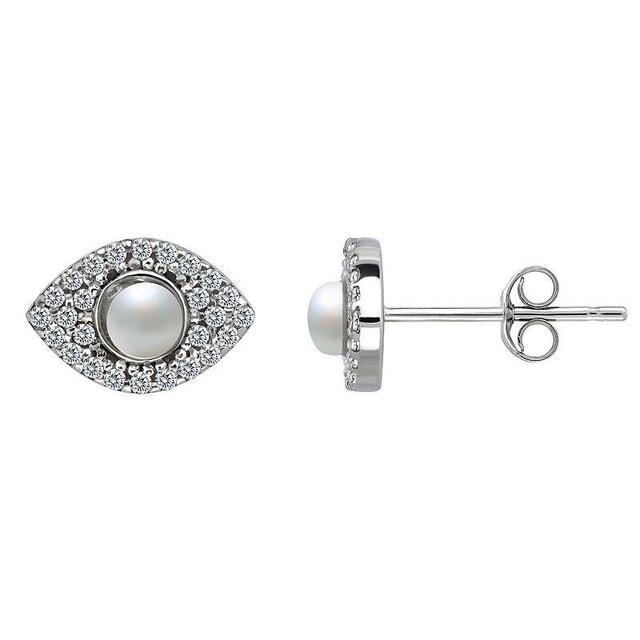 Aleure Precioso Sterling Silver Cubic Zirconia & Freshwater Cultured Pearl Marquise Stud Earrings, Womens Product Image