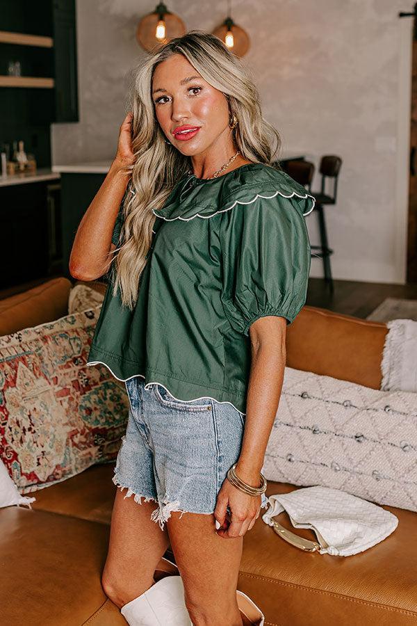 Charm and Charisma Scalloped Top in Hunter Green Product Image