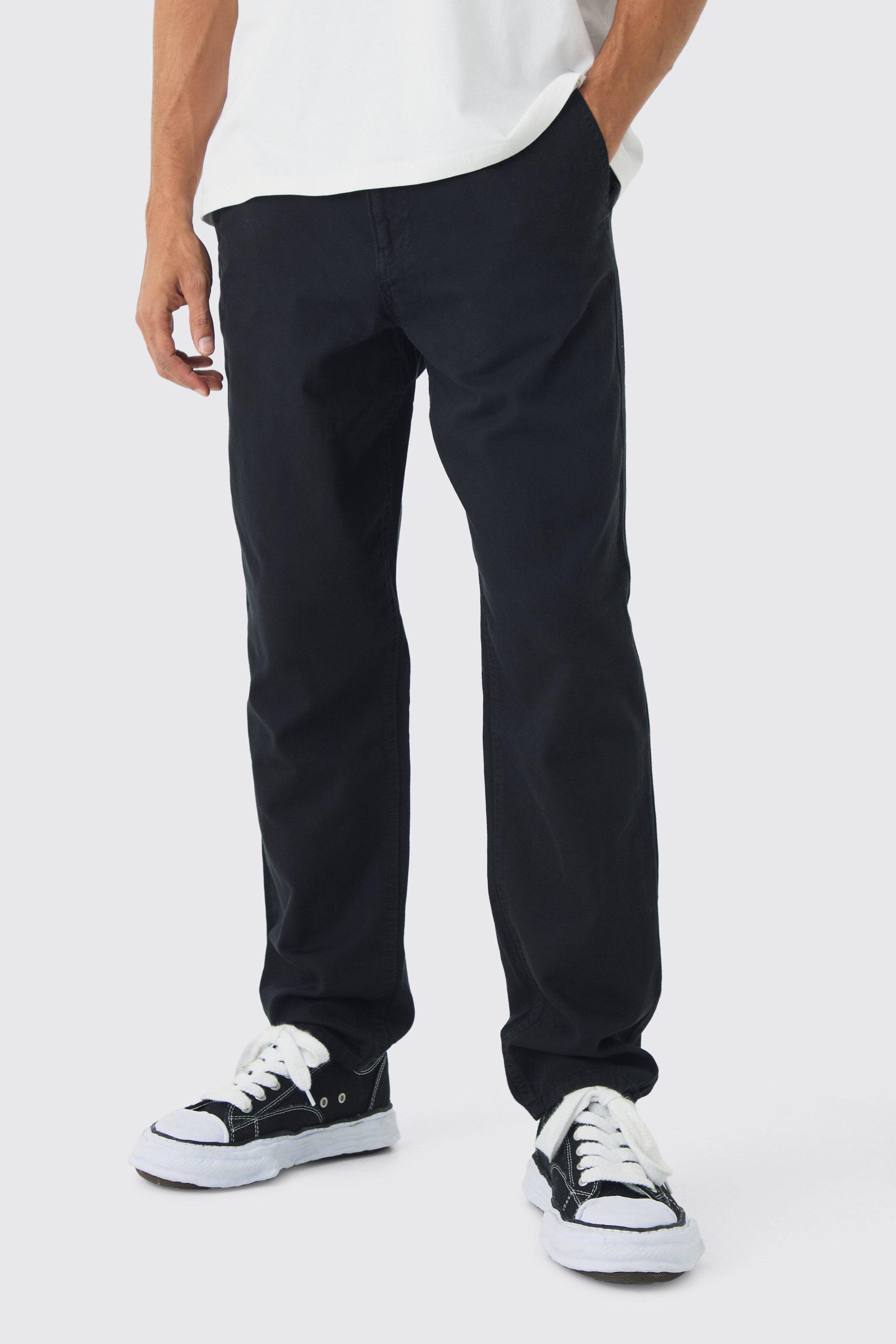 Baggy Tapered Chinos In Black | boohooMAN USA Product Image