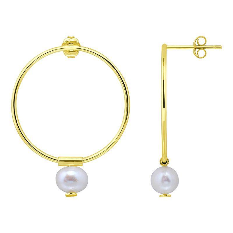 Aleure Precioso 18k Gold Over Silver Circle Drop & Freshwater Cultured Pearl Hoop Drop Earrings, Womens Product Image