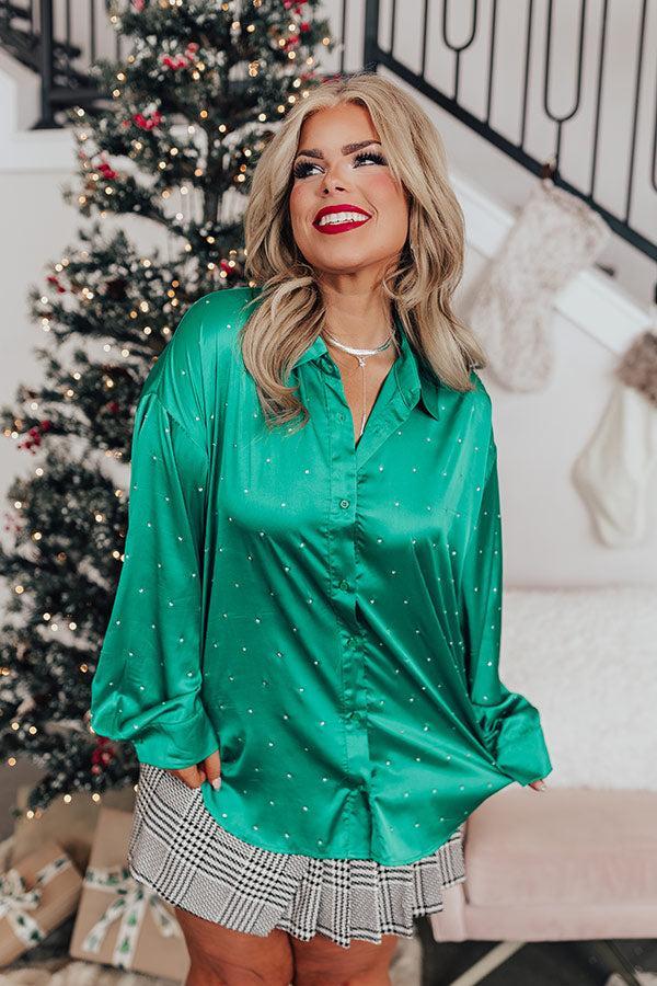 Milan Muse Rhinestone Satin Top In Kelly Green Curves Product Image