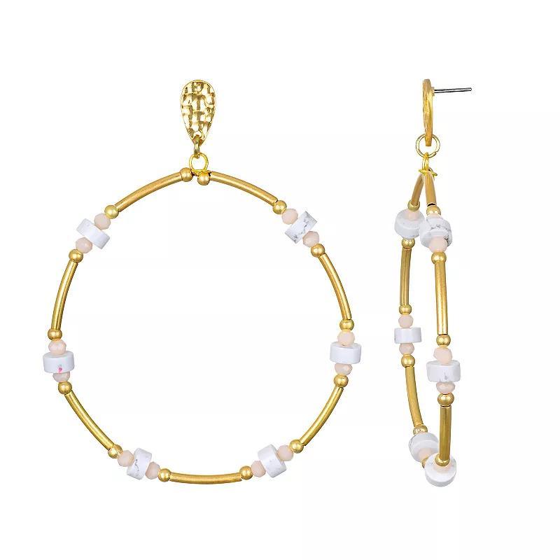 Emberly Gold Tone Oversized Beaded Drop Hoop Earrings, Womens, White Product Image