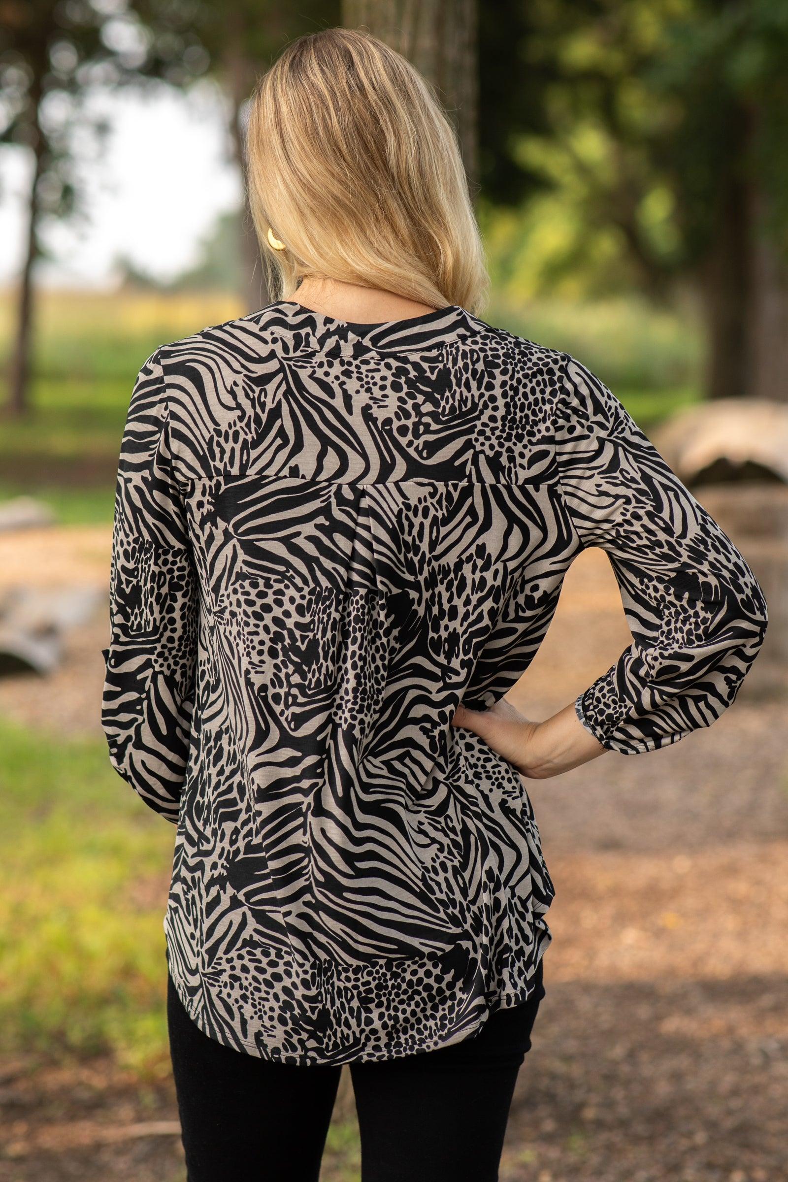 Black Zebra Wrinkle Free Knit Top Product Image