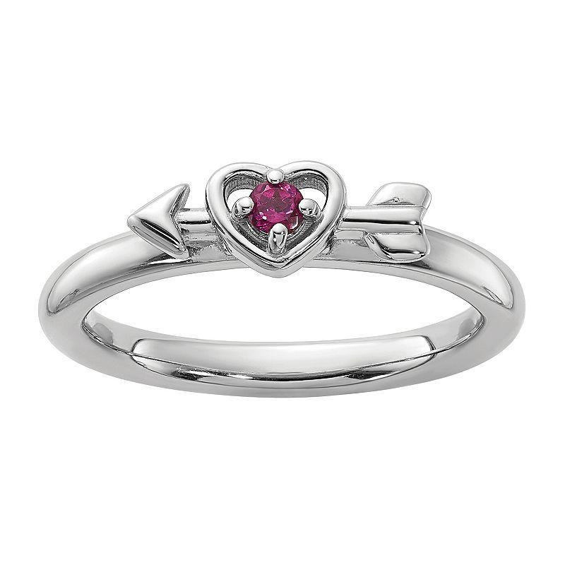 Stacks & Stones Sterling Silver Stackable Gemstone Heart with Arrow Ring, Womens Red Product Image