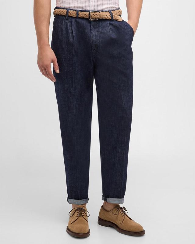 Mens Double-Pleat Denim Pants Product Image