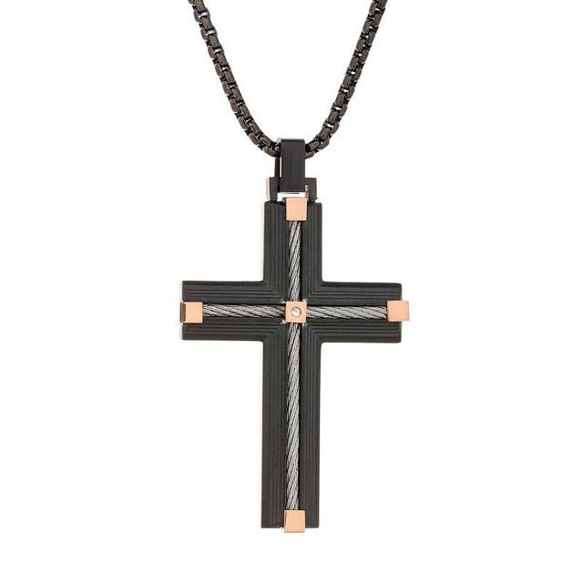 LYNX Mens Black Ion Plated Stainless Steel Cable Cross Pendant Product Image