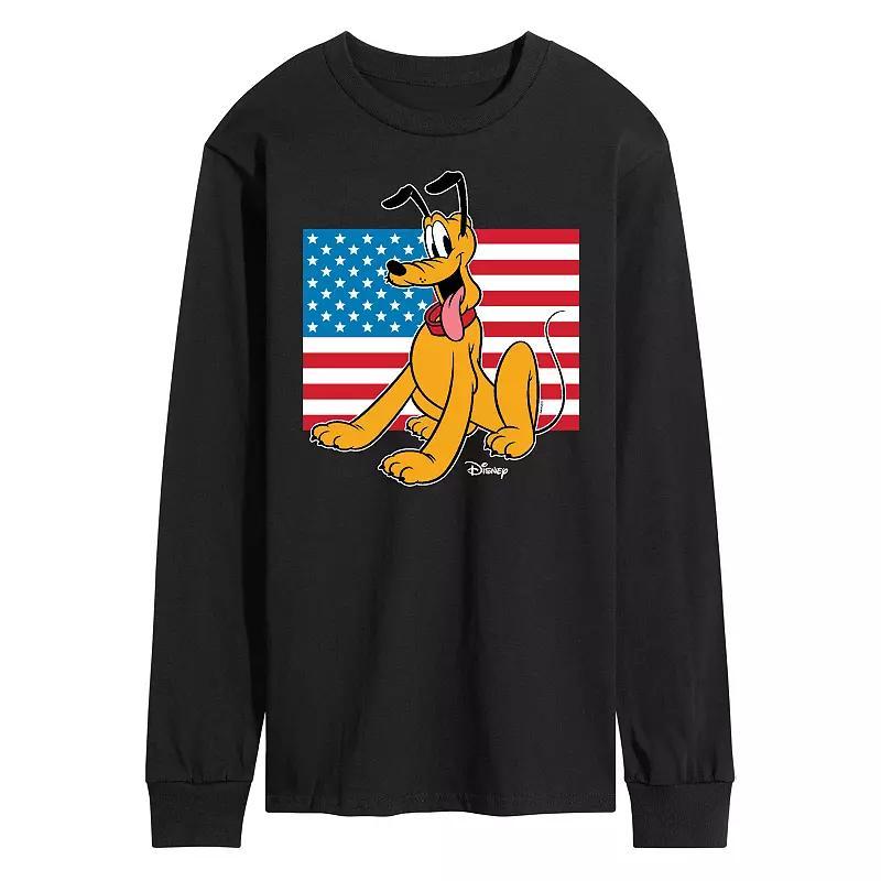 Disneys Pluto Mens USA Flag Long Sleeve Graphic Tee Product Image