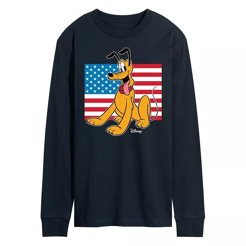 Disneys Pluto Mens USA Flag Long Sleeve Graphic Tee Product Image