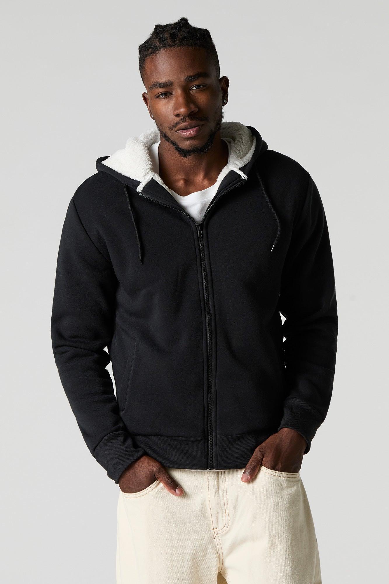 Sherpa Lined Zip-Up Fleece Hoodie Male Product Image