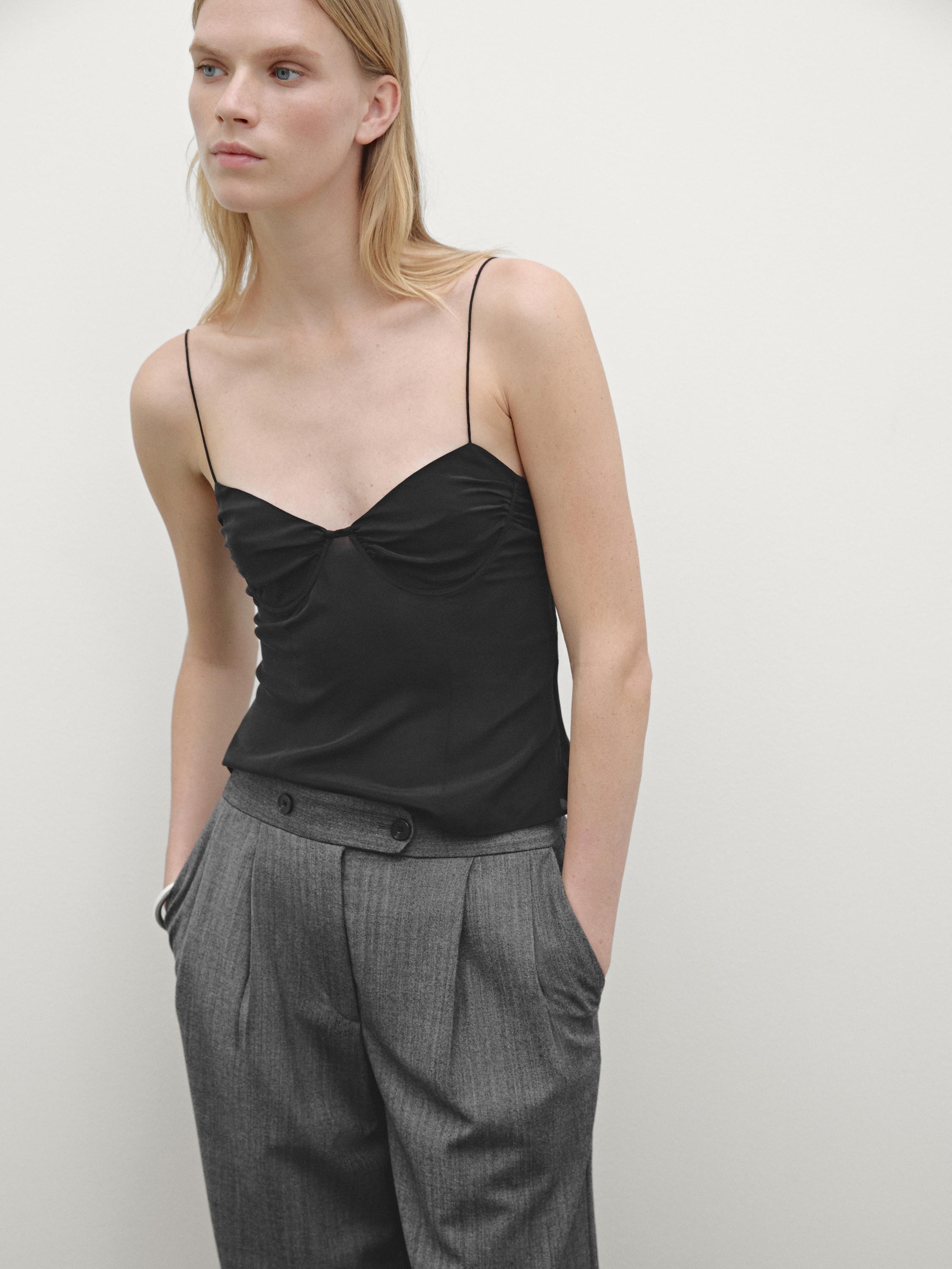 Strappy top with underwire detail · Black · Shirts  | Massimo Dutti Product Image