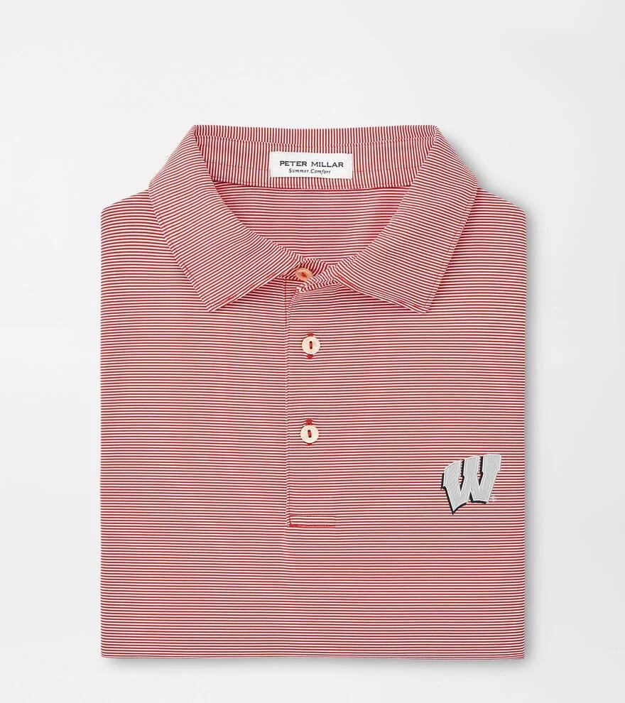 Peter Millar Mens Wisconsin Jubilee Stripe Performance Polo | Color: Red | Size: XL Product Image