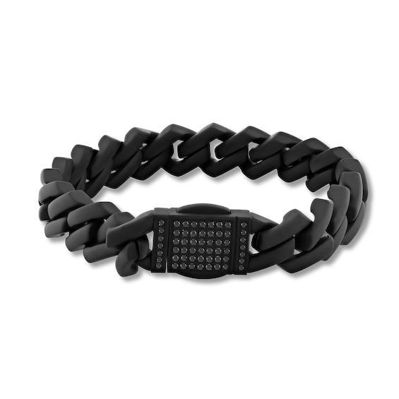 Men's 1/2 CT. T.w. Black Diamond Squared Curb Chain Link Bracelet in Stainless Steel with Black Ion-Plate - 8.5" Product Image