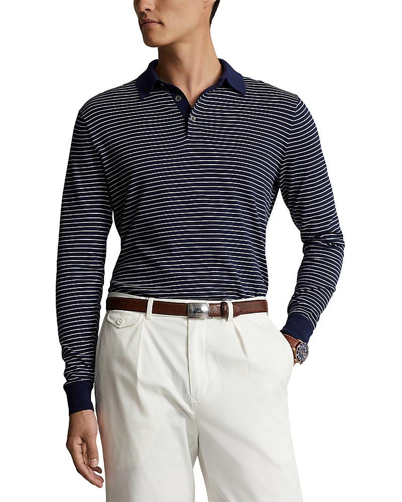 Mens Stripe Knit Long-Sleeve Polo Shirt Product Image