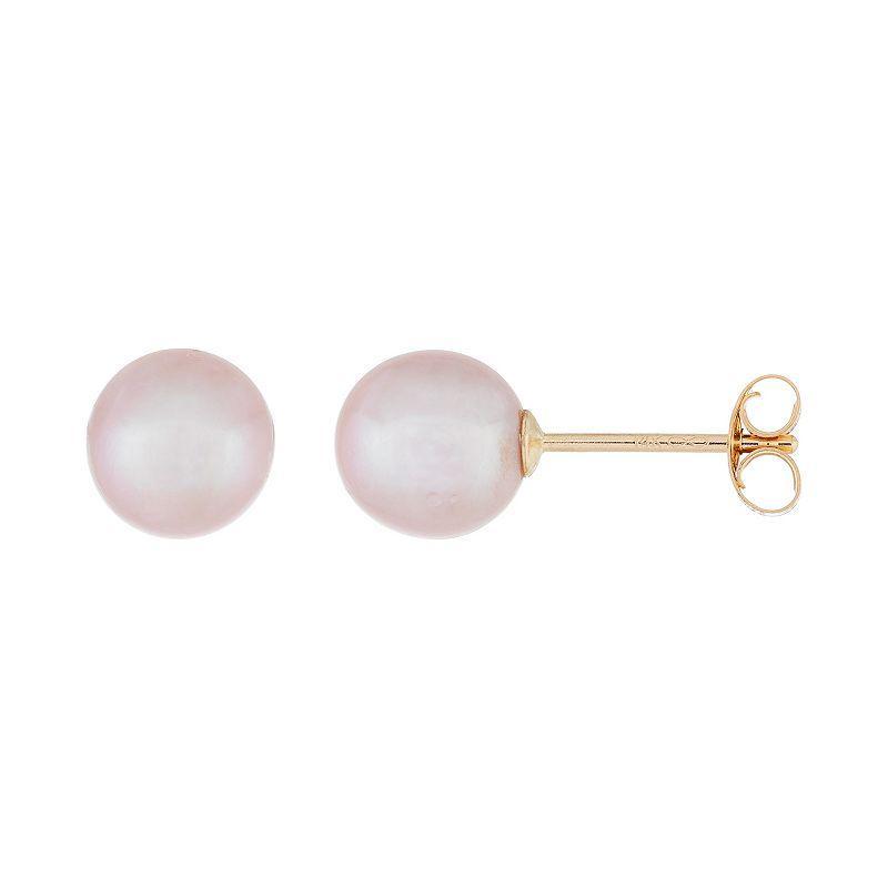 14k Gold 6 mm Freshwater Cultured Pearl Stud Earrings, Womens, Purple Product Image