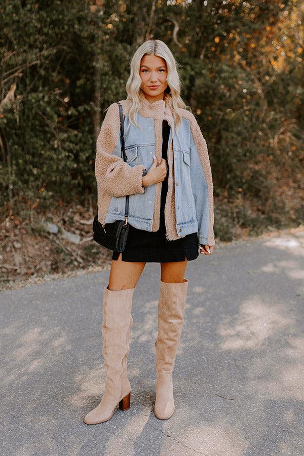 Bonfire Feels Sherpa Denim Jacket in Iced Latte Product Image