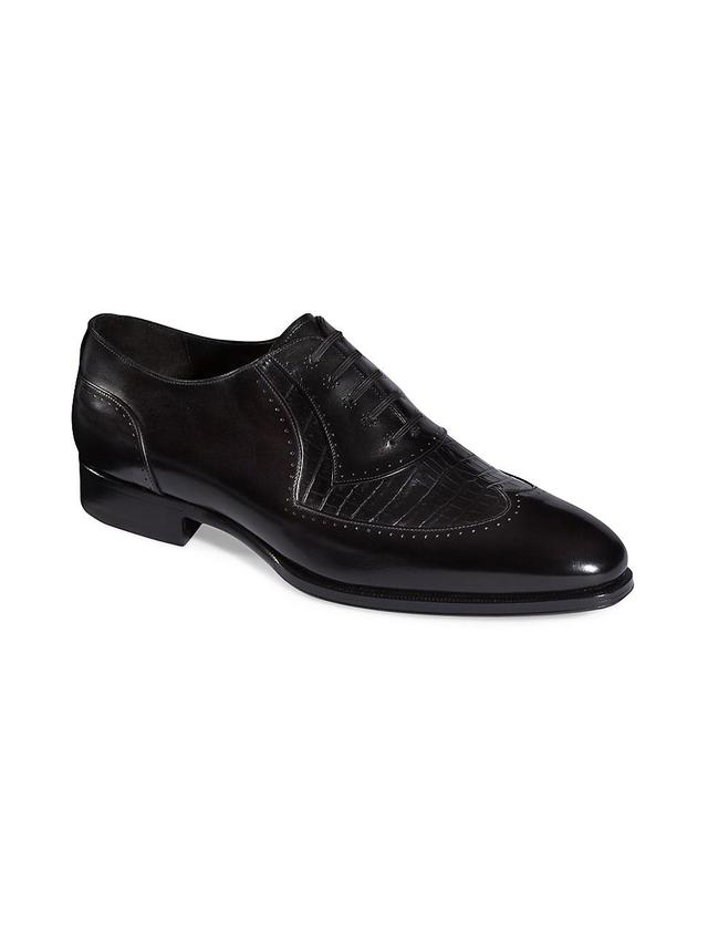 Mens Calfskin and Crocodile Leather Oxford Shoes Product Image