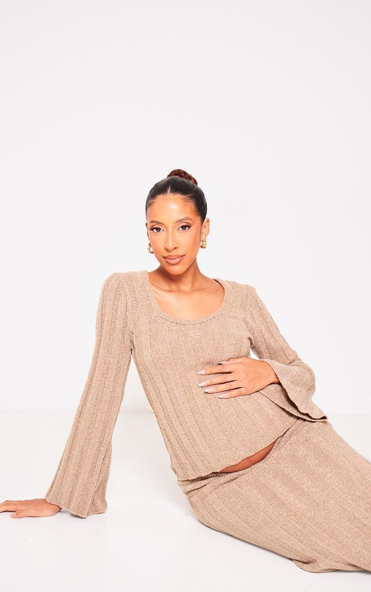 Maternity Taupe Thick Rib Knitted Long Sleeve Sweater Product Image