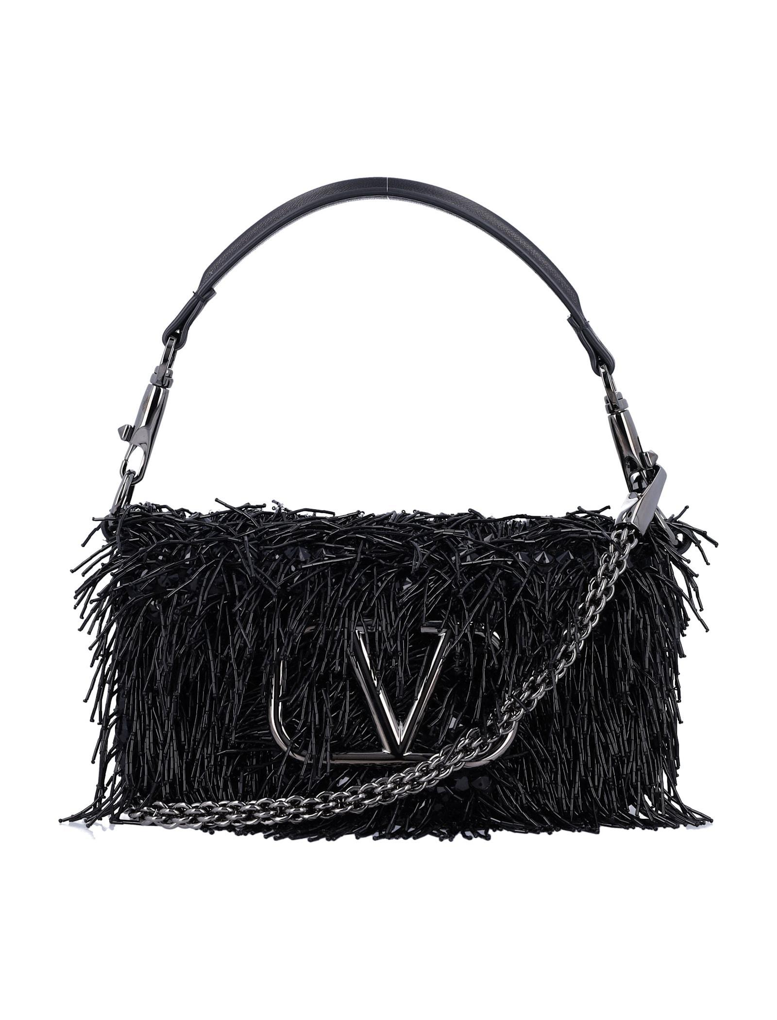 VALENTINO GARAVANI Locò Small Embroidered Shoulder Bag In Black Product Image