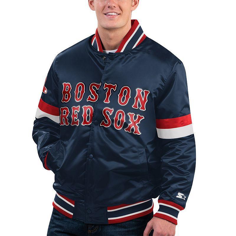 Mens Starter Boston Red Sox Home Game Satin Full-Snap Varsity Jacket Blue Product Image