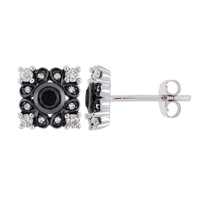 Stella Grace 10k White Gold 1/2 Carat T.W. Black & White Diamond Square Stud Earrings, Womens Product Image