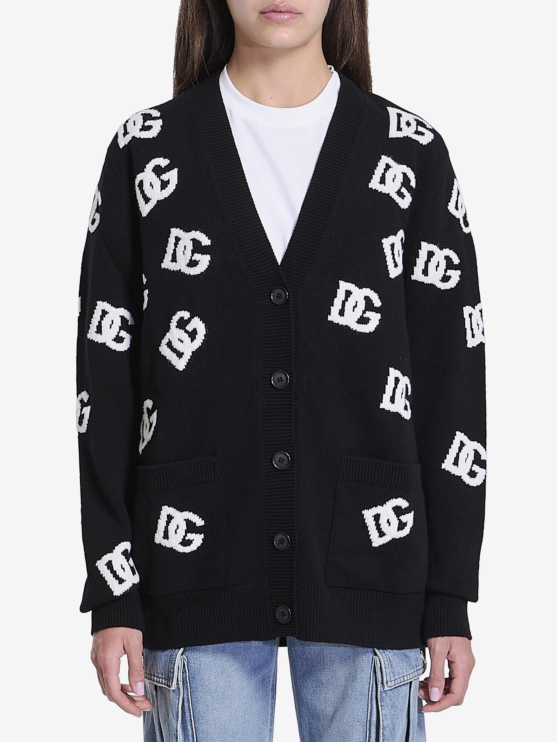 DOLCE & GABBANA Dg Logo Wool Cardigan In Black Product Image