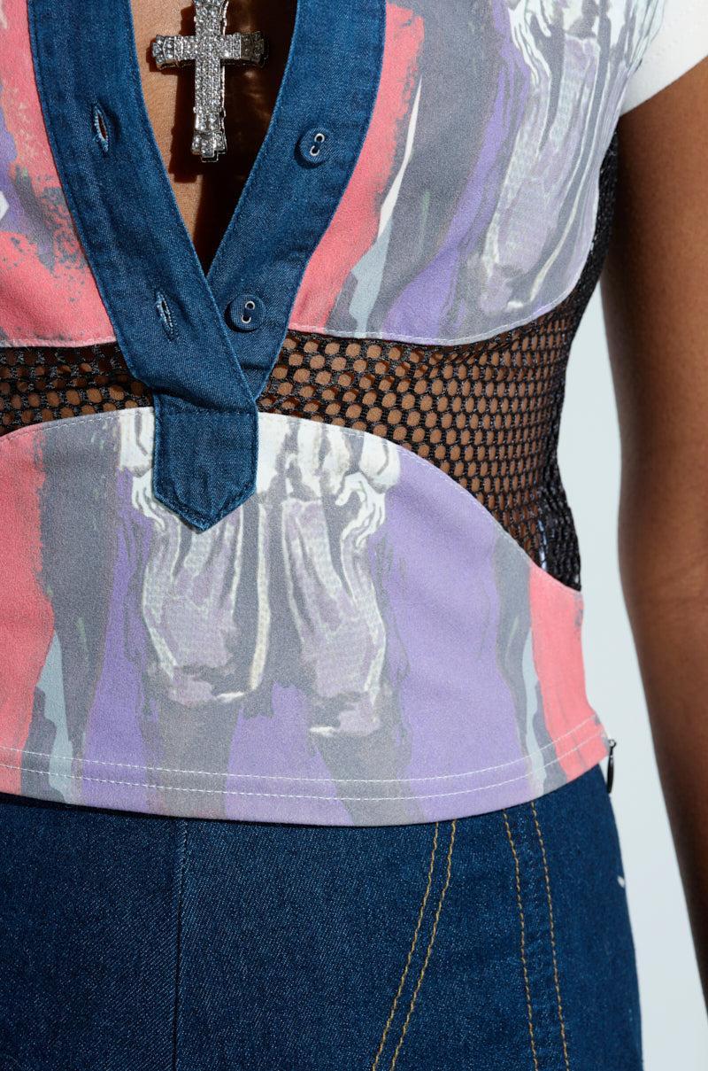 EDGY DIVA SHORT SLEEVE NETTED TSHIRT Product Image