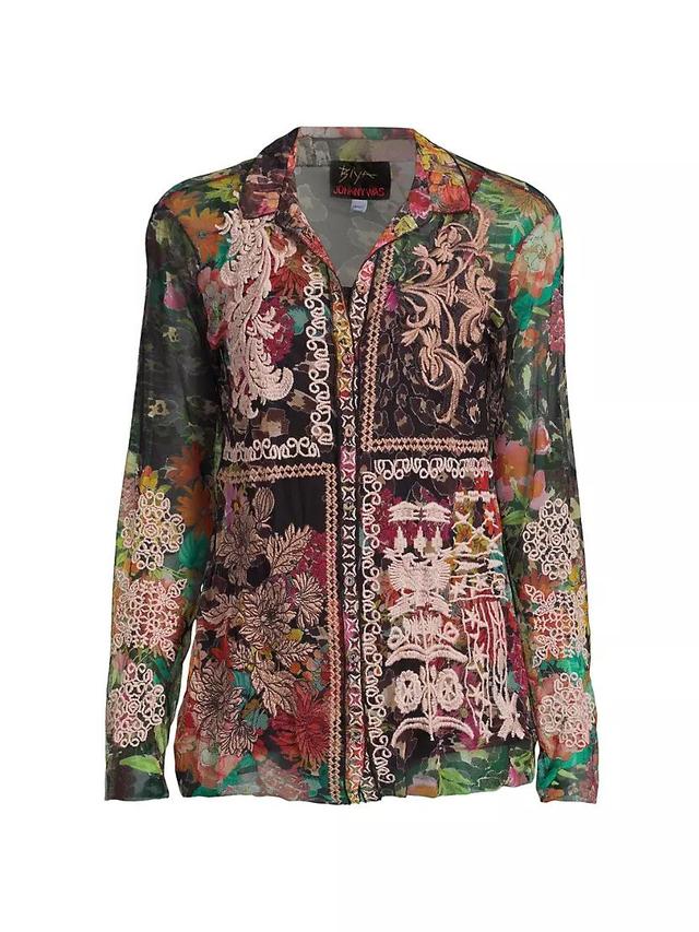 Mazzy Embroidered Floral Button-Front Blouse Product Image