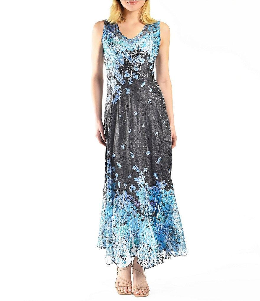 Komarov V-Neck Printed Satin Charmeuse Maxi Dress Product Image