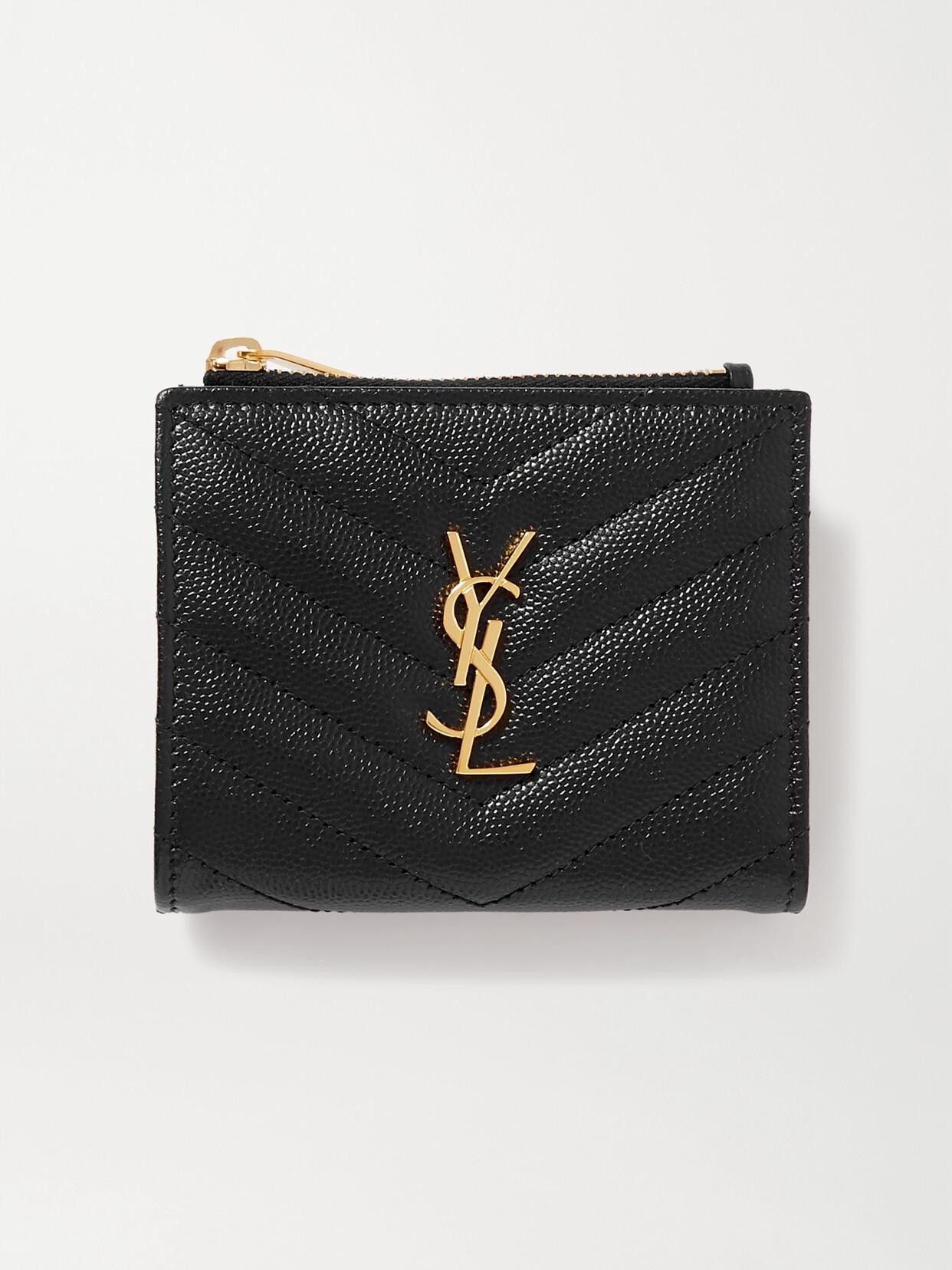 SAINT LAURENT Black Quilted Monogramme Bifold Card Holder In 1000 Black Product Image