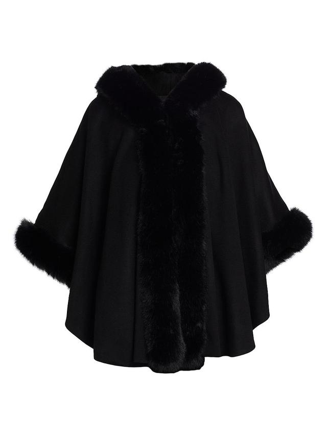 Womens Whipstitch Faux-Fur Hooded Cape Product Image