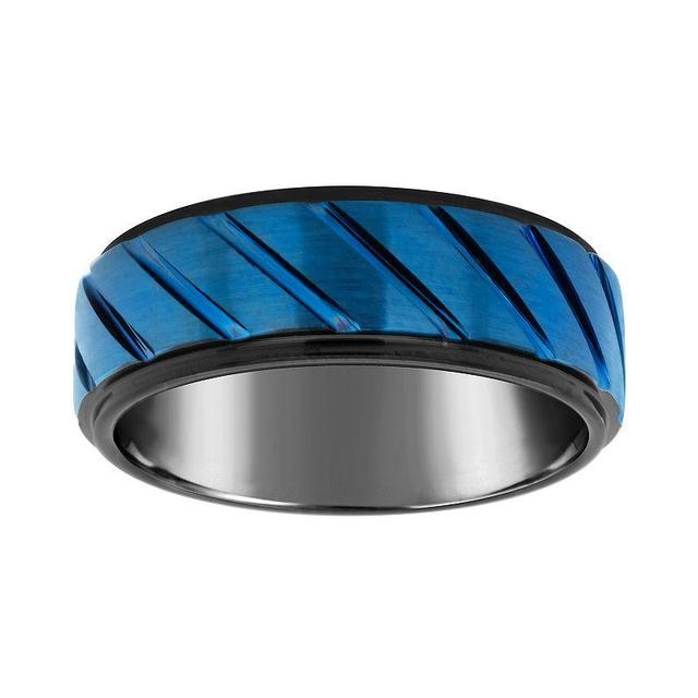 Mens 8mm Black & Blue Ion-Plated Tungsten Wedding Band Ring Product Image