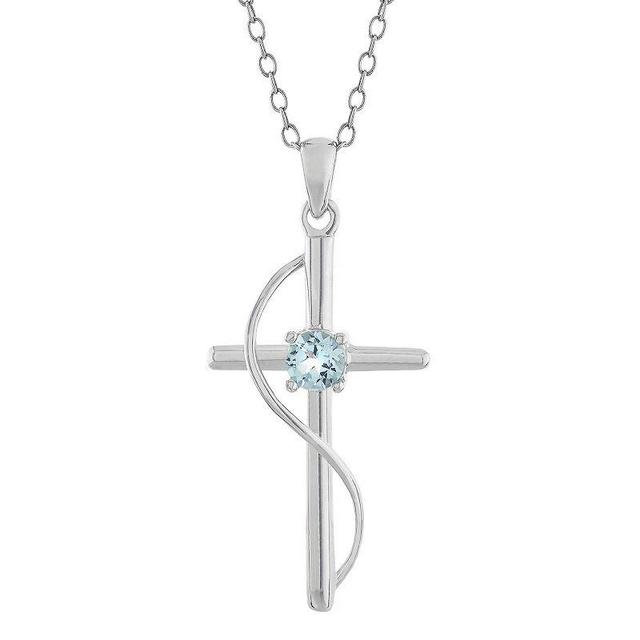 Sterling Silver Blue Topaz Wave Cross Pendant, Womens Product Image