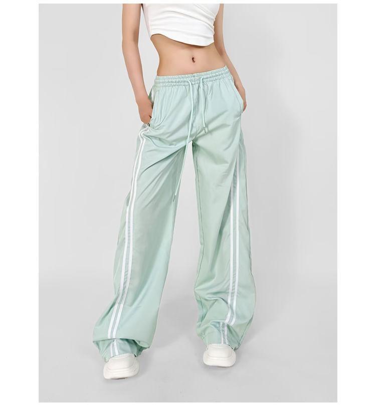 Drawstring Waist Striped Panel Wide Leg Sweatpants Product Image