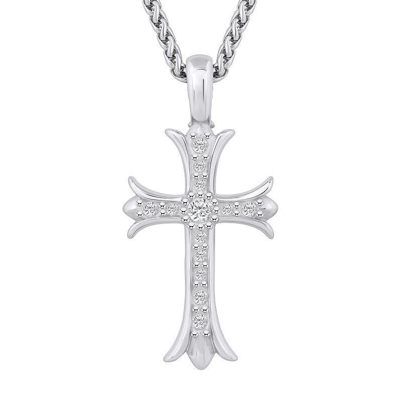 Mens Stainless Steel Cubic Zirconia Cross Pendant Necklace Product Image