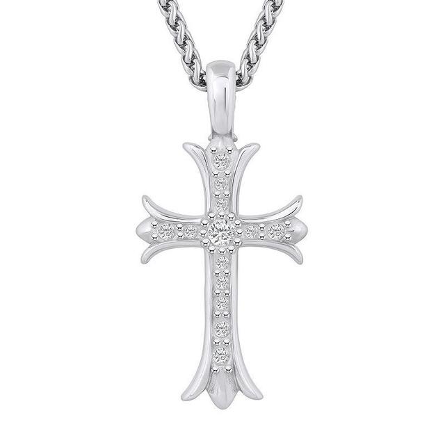 Mens Stainless Steel Cubic Zirconia Cross Pendant Necklace White Product Image