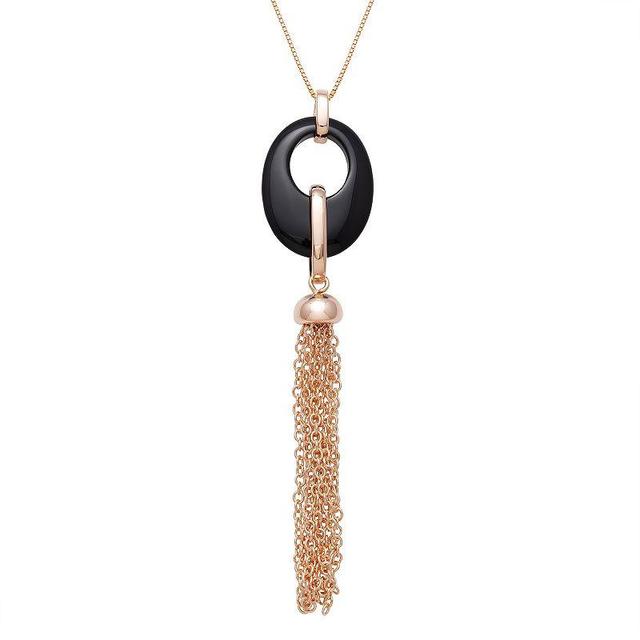 Sterling Silver Onyx Tassel Pendant Necklace, Womens Gold Tone Product Image