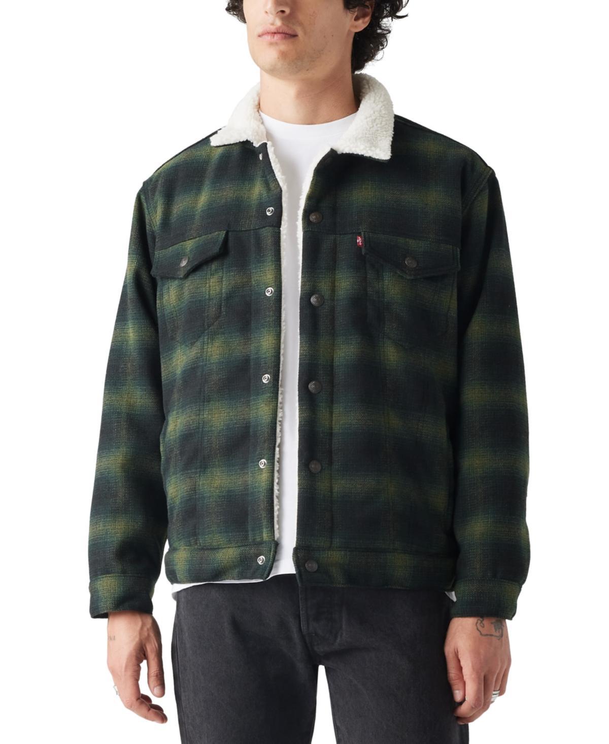 Levis Mens Relaxed Fit Faux Shearling Trucker Jacket - Scottie Plaid Product Image