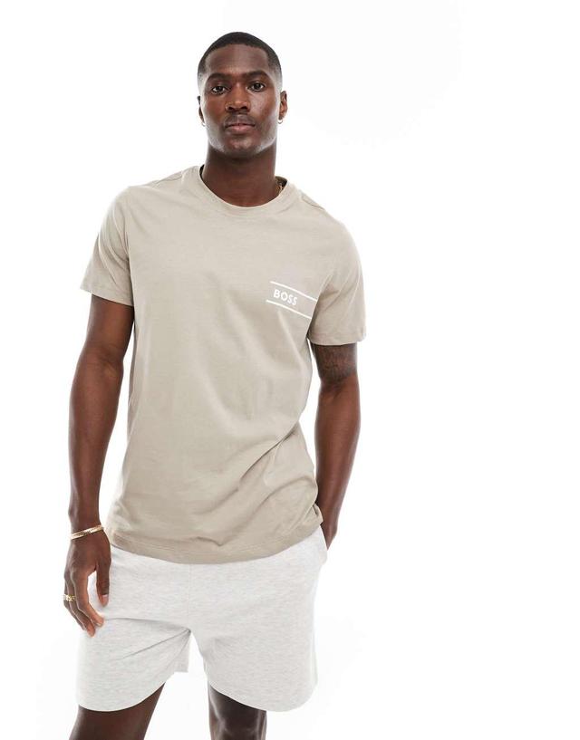 Boss Bodywear logo t-shirt in dark beige Product Image