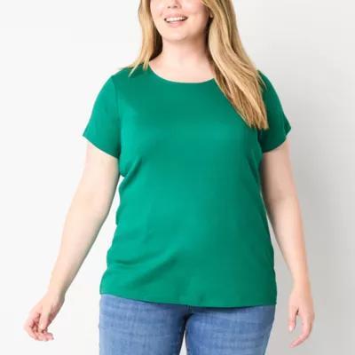 St. John's Bay Womens Plus Crew Neck Short Sleeve T-Shirt Product Image