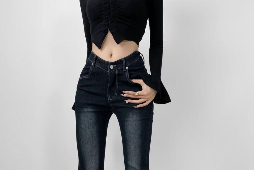 High Rise Washed Flared Jeans Product Image