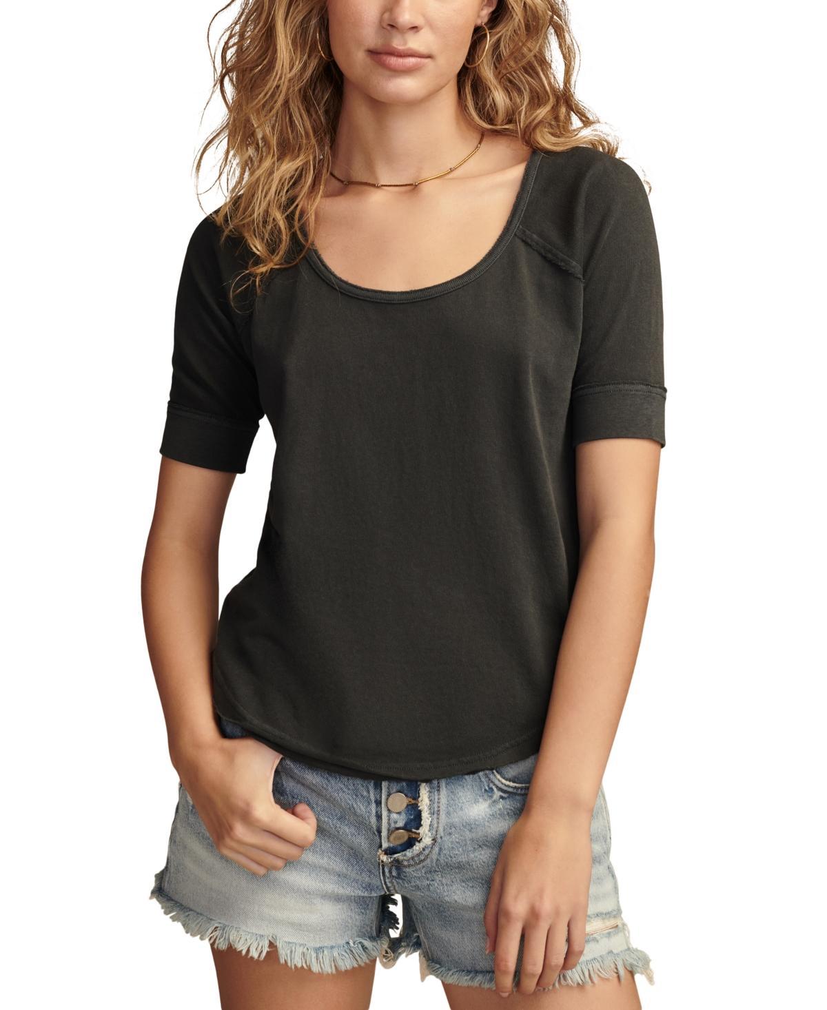 Lucky Brand Womens Cotton Raglan-Sleeve Scoop-Neck Top Product Image