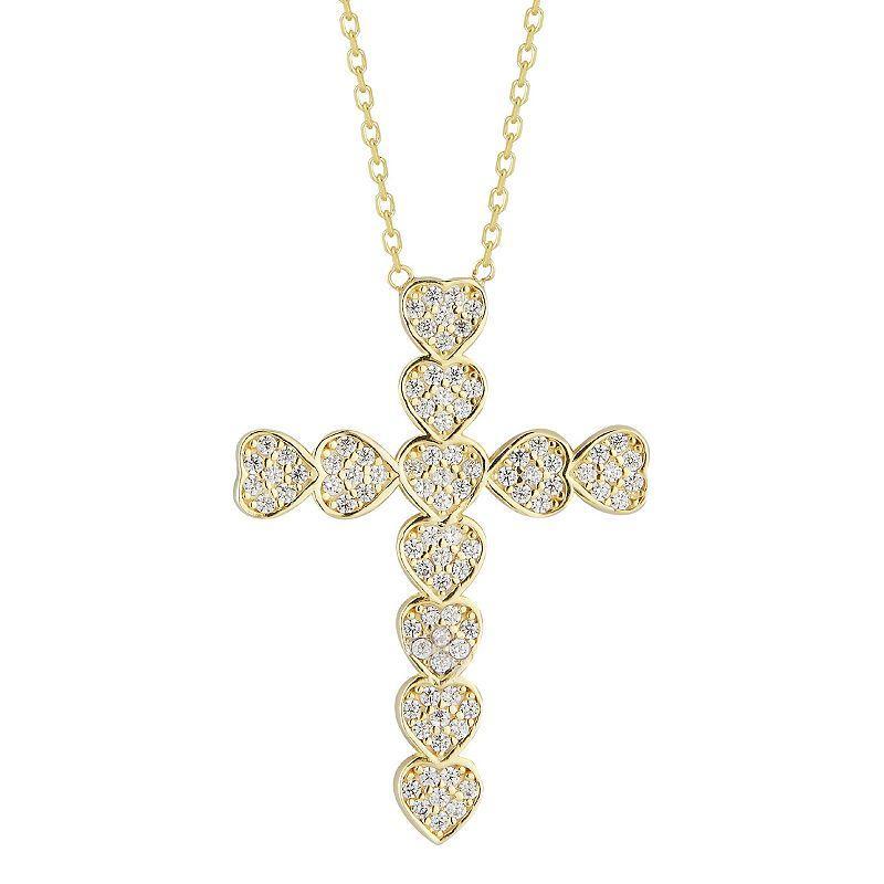 Sunkissed Sterling Cubic Zirconia Pave Heart Cross Necklace, Womens, Silver Tone Product Image