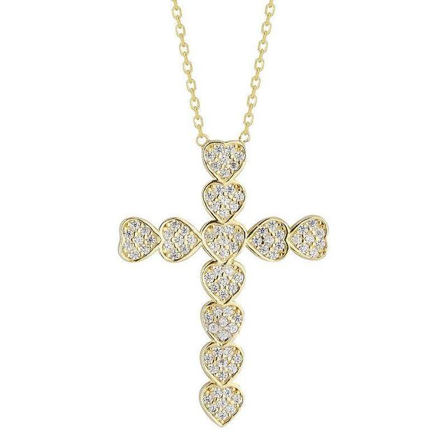 Sunkissed Sterling Cubic Zirconia Pave Heart Cross Necklace, Womens, Silver Product Image